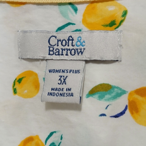Croft & Barrow Lemon Citrus Print Women 3X Button Down Shirt Teacher Grandmacore - Picture 5 of 7